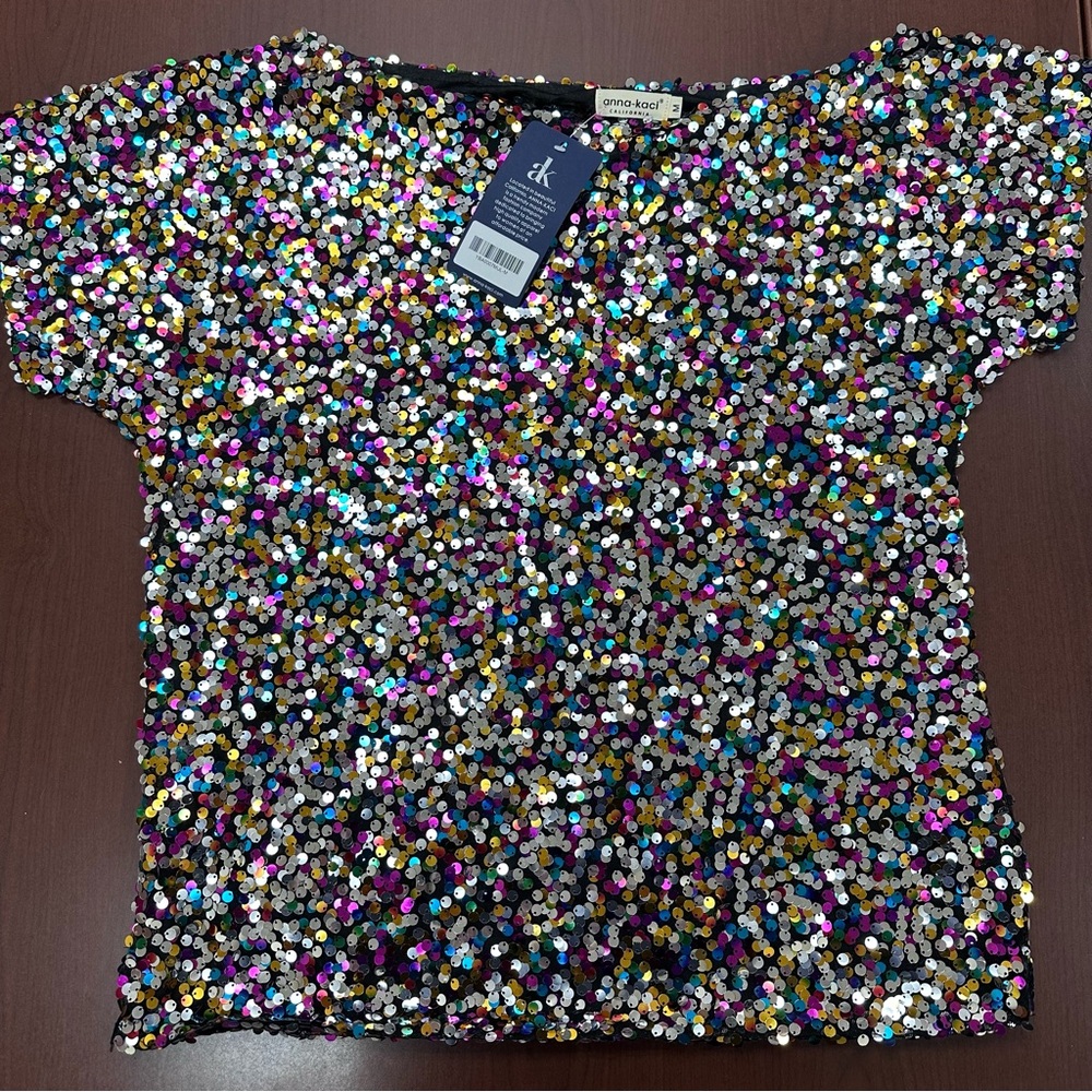 Sequin top. Off One Shoulder, Cap Sleeves, sequin top.